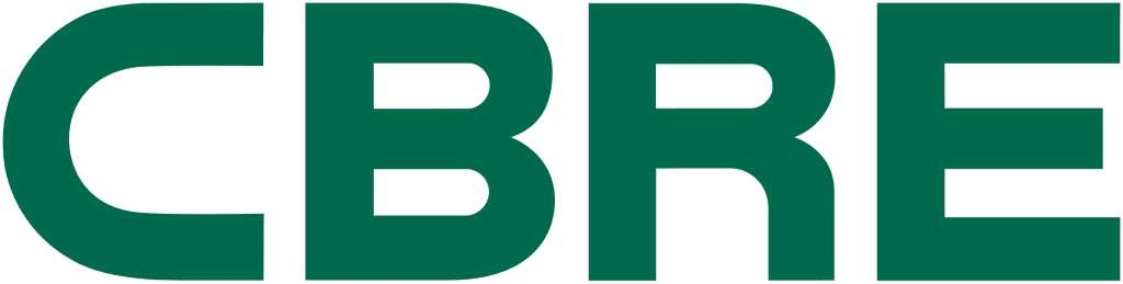 Green capital letters "CBRE" in a bold sans-serif font on a white background.